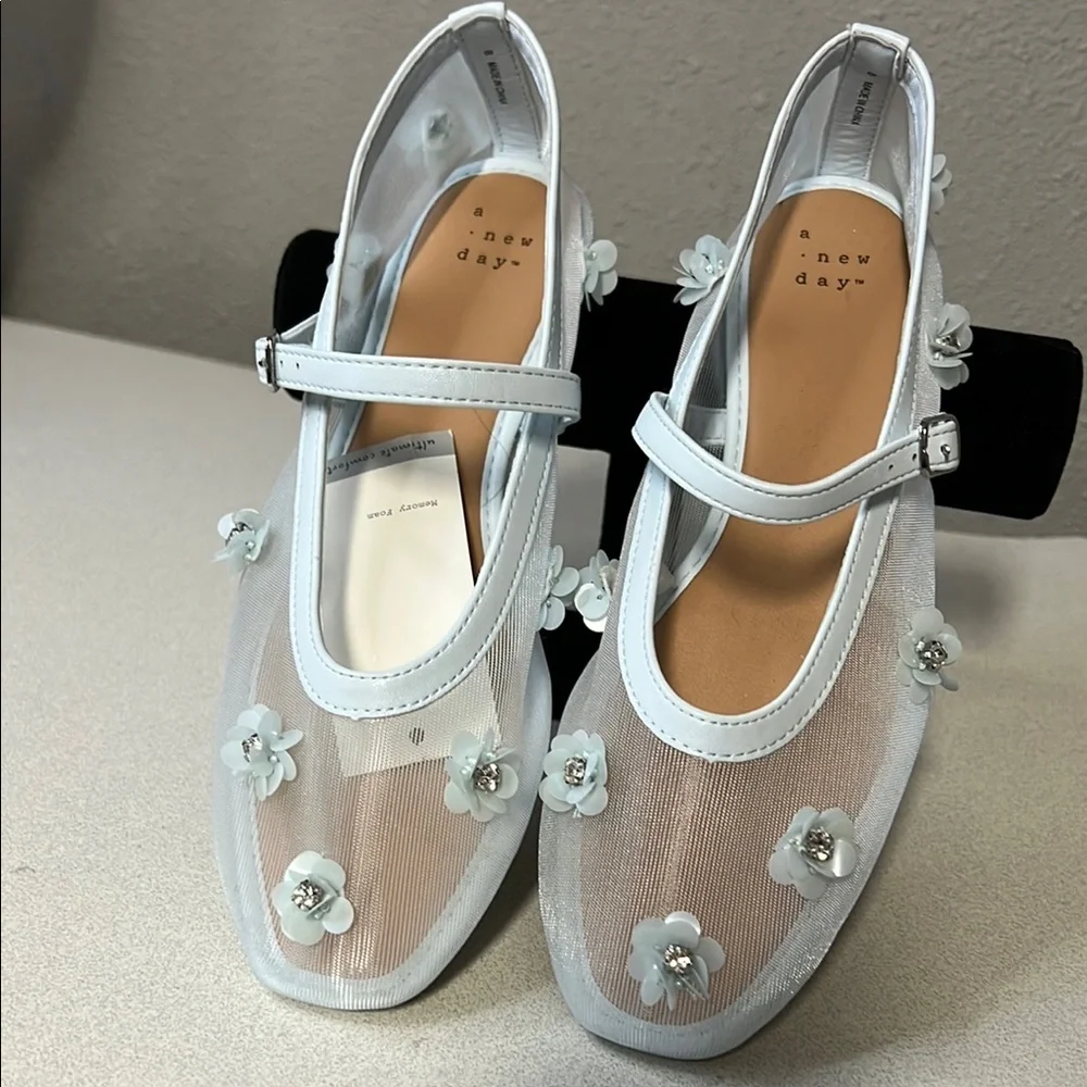 A New Day Light Blue Sheer Floral Flats - Picture 2 of 7